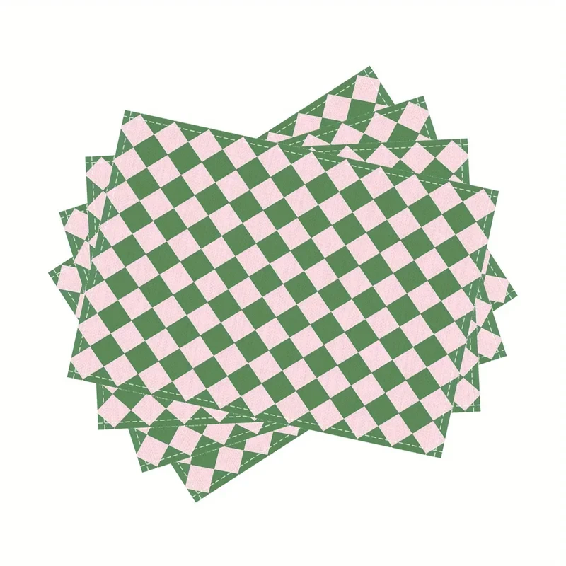 VIKAMA Korean Style Checkered Placemats Set of 4/6/8/10 Fresh Simple Stain Resistant Coasters for Kitchen Coffee Table Decor