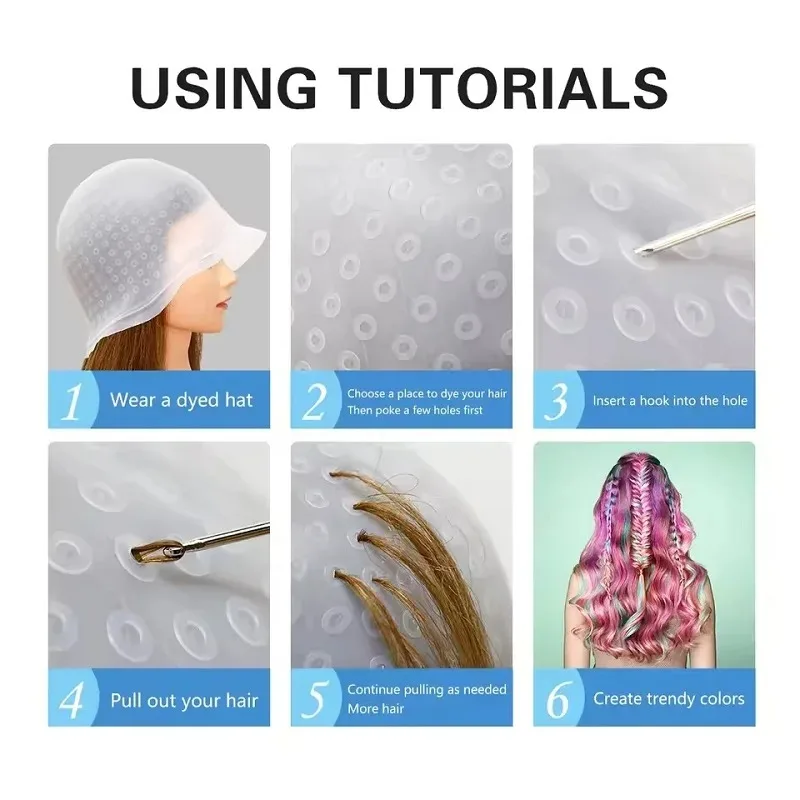 Hair Coloring Cap with Hook Reusable Hair Dyeing Comb Weaving Hair Brush Highlighting Silicone Hat Hair Beauty Styling Tools Kit