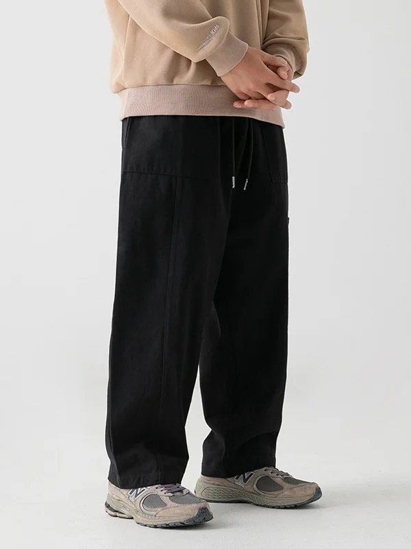 

Trendy Splice Design Wide Leg Casual Pants Men's Spring Autumn Sle Japanese Retro Dra Loose Long Pants Straight Tube