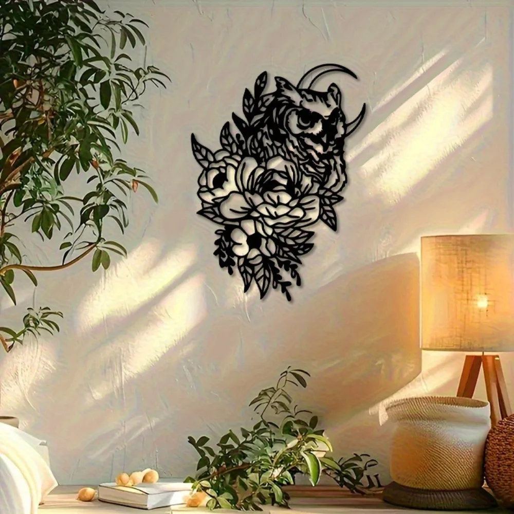 Vintage Gothic Owl Moon Aluminum Wall Art Waterproof Durable Metal Decor for Living Room Bedroom - view 4