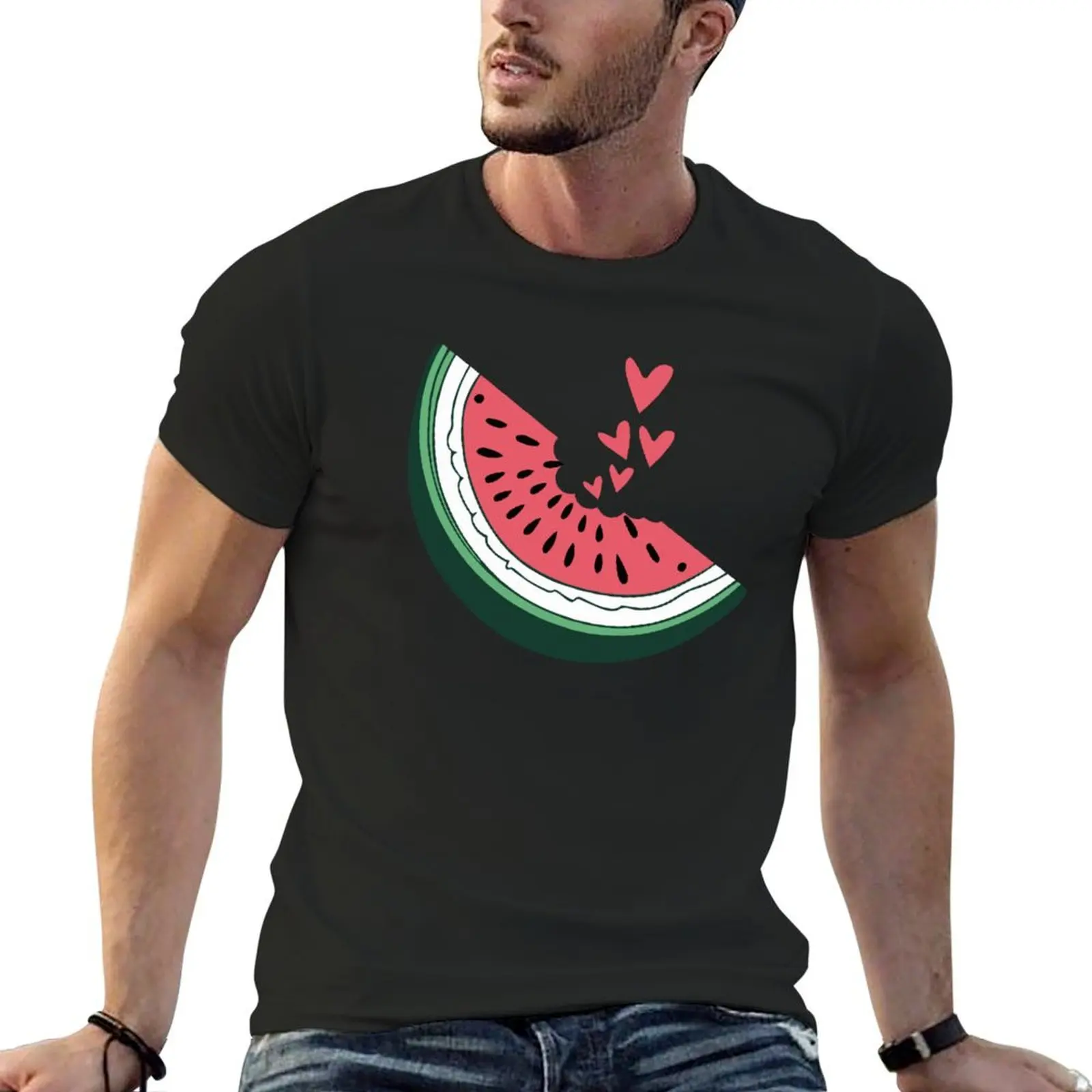 

Watermelon slice hearts kawaii summer fruit eating lover art T-Shirt Aesthetic clothing anime stuff mens t shirts pack