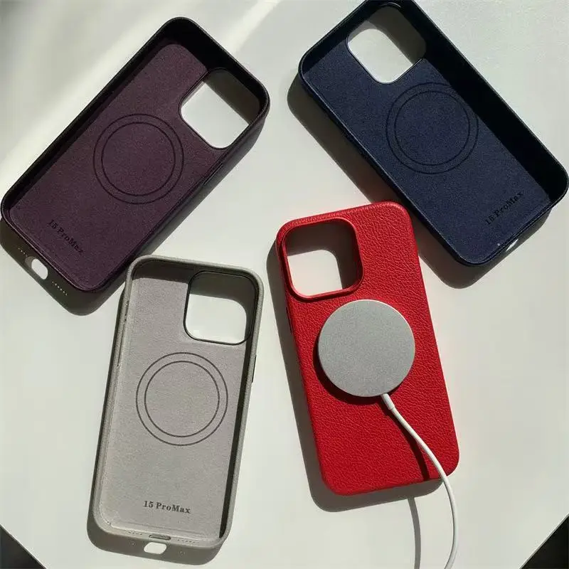 For Magsafe Lychee Texture PU Leather Case For iPhone 17 15 14 16 Pro Max 13 Magnetic Wireless Charging  Back Cover Phone Case view 3