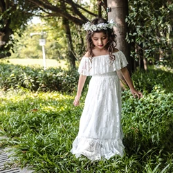 Lace Flower Girl Dress Off-shoulder A line Party Pageant Communion Gown