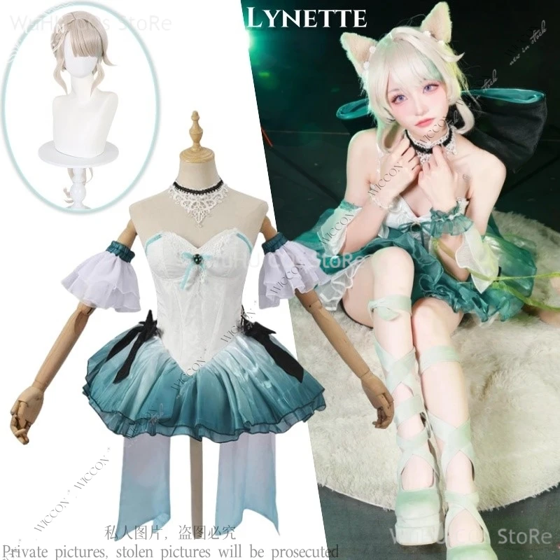 Lynette Cosplay Costume Wig Anime Game Genshin Impact Lily Of The Valley Waltz Fanart Comic-Con Disguise Fancy Kawaii Role Play