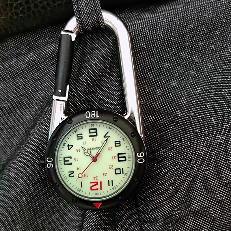 Climbing Watch Clip-On Backpack Carabiner Pocket Watch Men Analog Display Mountaineering Outdoor Sports Man Mens Buckle Watches