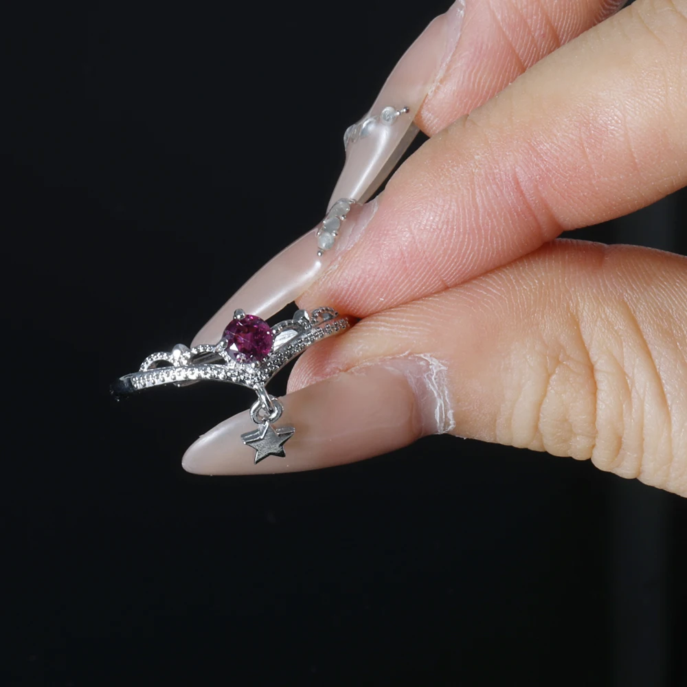 100% natural gemstone garnet copper-plated with silver adjustable ring for women gift jewelry