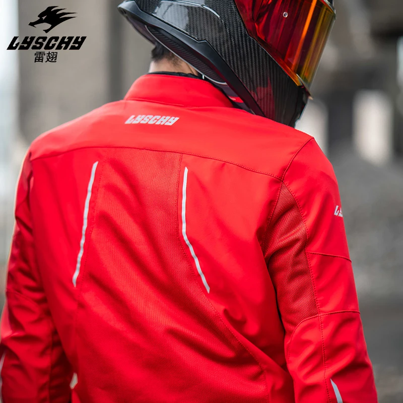 LYSCHY Summer Motorcycle Jacket Men's Mesh Breathable CE1/CE2 Protector Riding Jacket Red Bright Rider Motorcycle Jacket