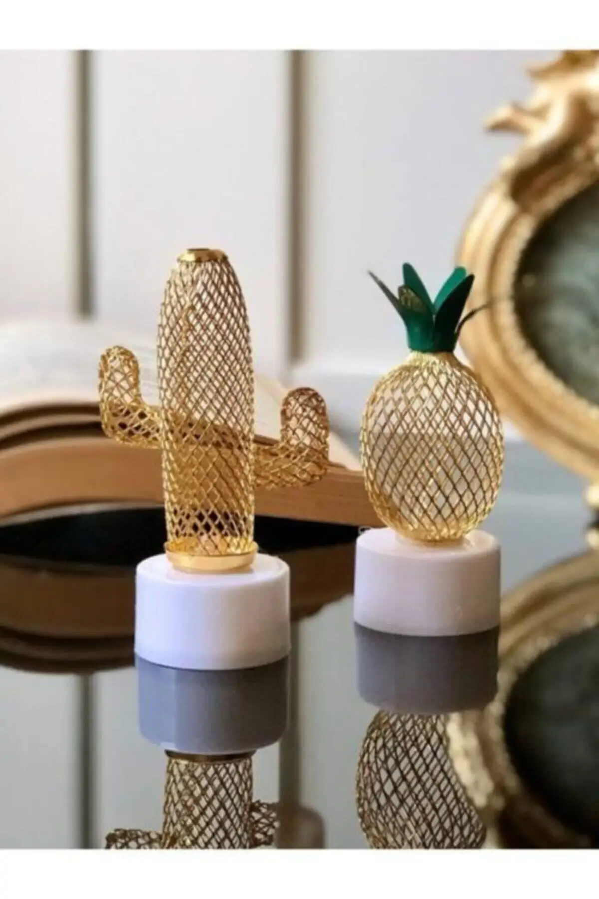 2'li Metal Pineapple And Cactus Pattern Mini Night And Table Decor Lamp Battery Operated