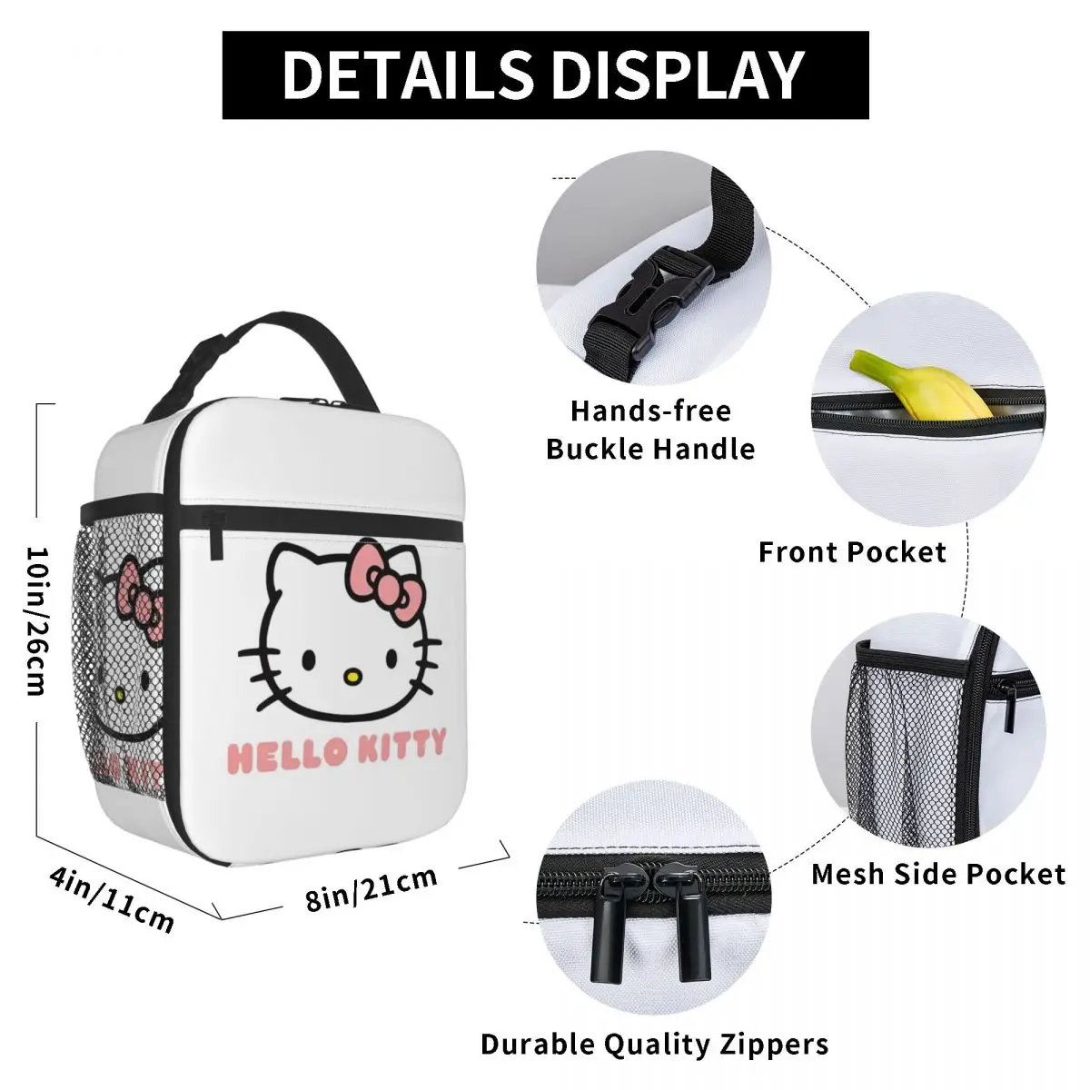 Cute Hello Kitty Logo Insulated Lunch Bags Cooler Bag Reusable Meal Container Portable Tote Lunch Box Food Storage Bags Travel