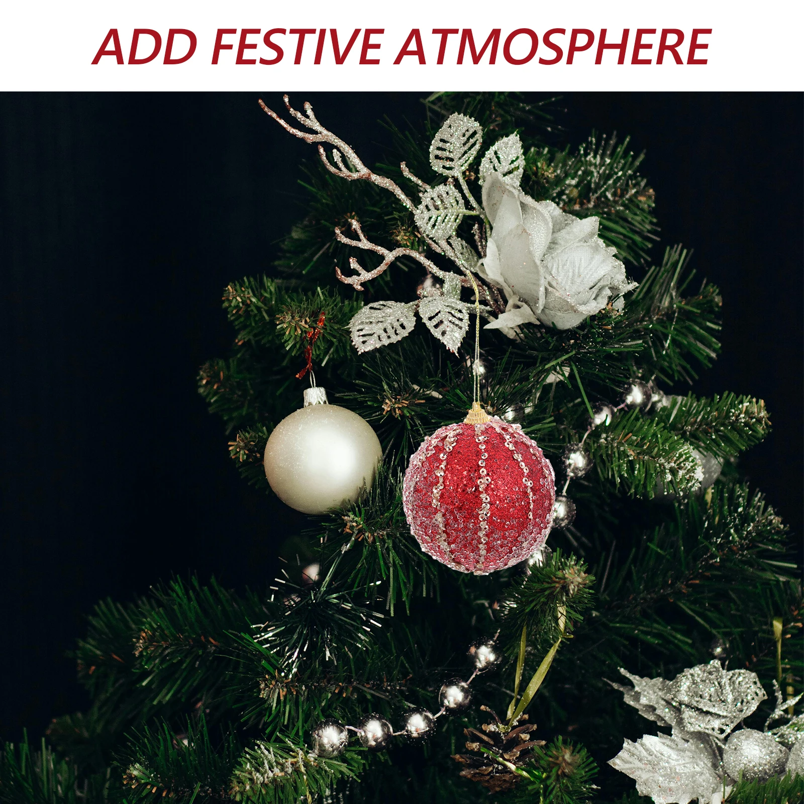

4pcs Christmas Decoration Balls 8cm White Glitter Vertical Stripes Durable Foam Tree Ornaments