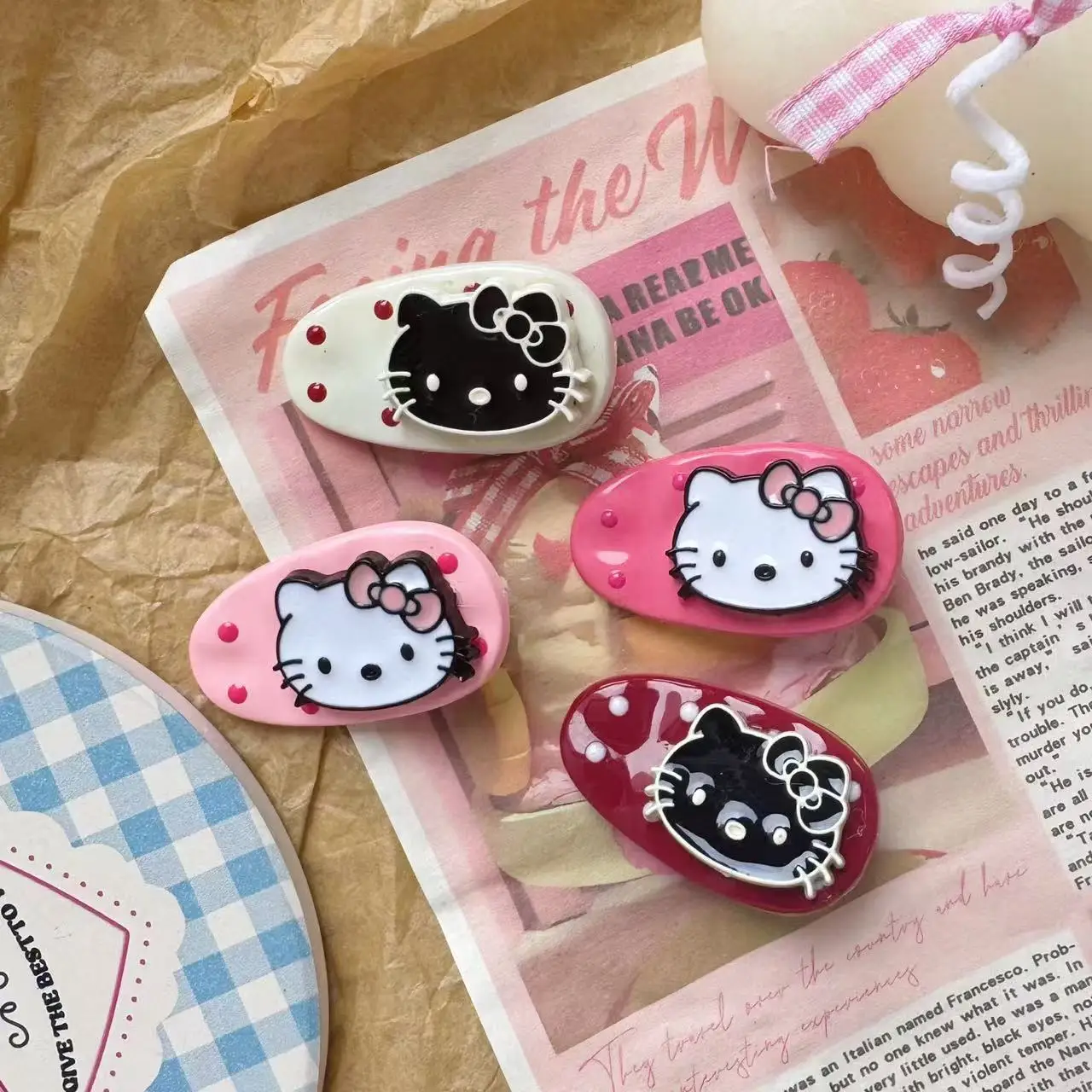 4 buah klip rambut HelloKitt lucu Sanrio klip jepit rambut pelajar hiasan kepala