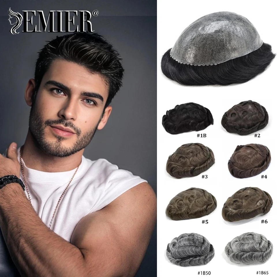 Men's Toupee Durable Thin Skin Full Pu Base Male Human Hair Wigs Natural Black Brown Straight Man Hair System Prosthesis Unit