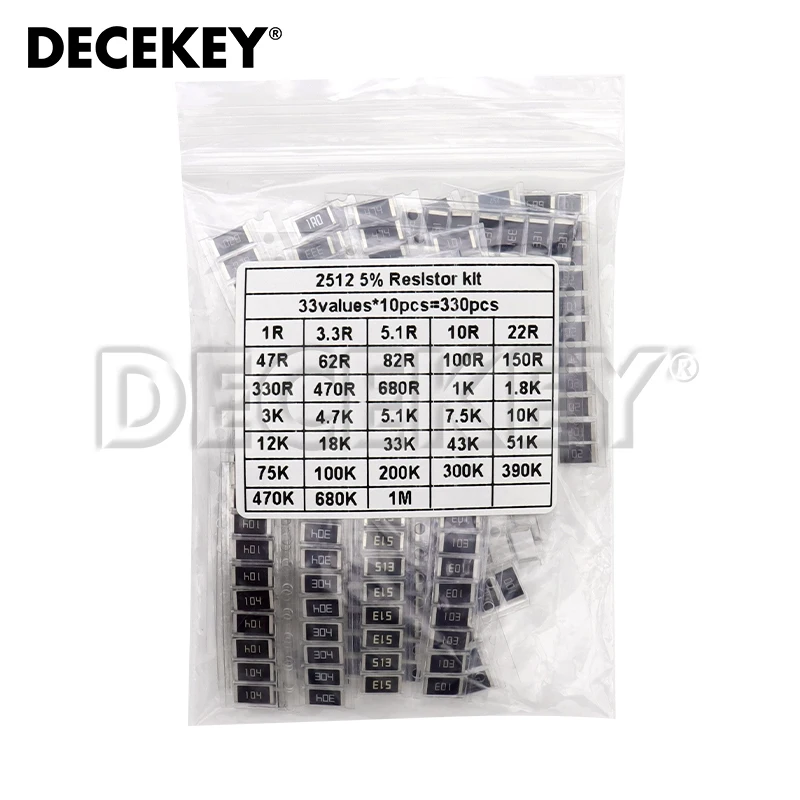 2512 1W SMD Resistor Assorted Kit 1ohm-1M ohm 5% 33valuesX 10pcs=330pcs DIY