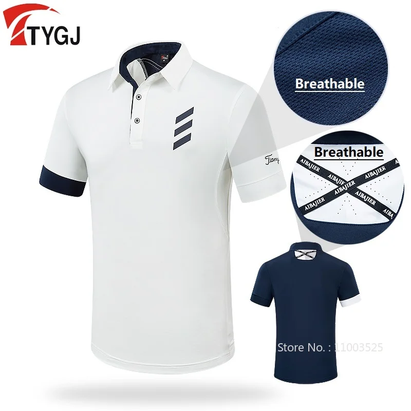 

TTYGJ Men Breathable Golf T-shirt Short Sleeve Polo Collar Golf Shirt Quick-Dry Anti-Sweat Uniforms Casual Tops Size M-XXL