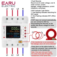 Compteur d'énergie triphasé intelligent WiFi Tuya App EARU avec protection contre les fuites à la terre et interrupteur relais 4