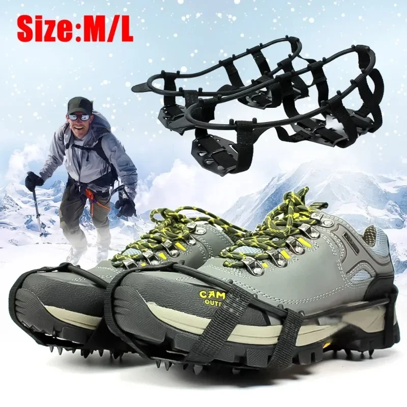 24 Teeth Bundled Crampons Spike Shoes Anti-Slip Shoes Ice Gripper Walking Hiking Climbing Overshoes Traction Cleats Steel Studs