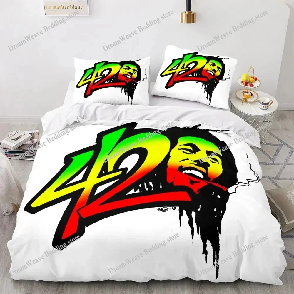 Marijuana Weed Leaf King Queen Duvet Cover Green Maple Leaves Bedding Set for Adults Palm Leaves Polyester Quilt Cover