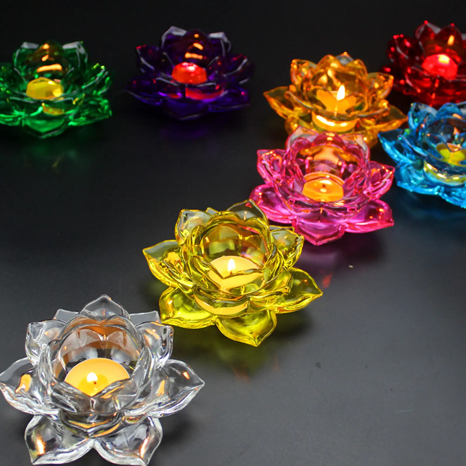 Crystal Lotus C Holder Thickened Glass Safe Beautiful Home Decor Elegant C Table nament Buddist Supply - view 6