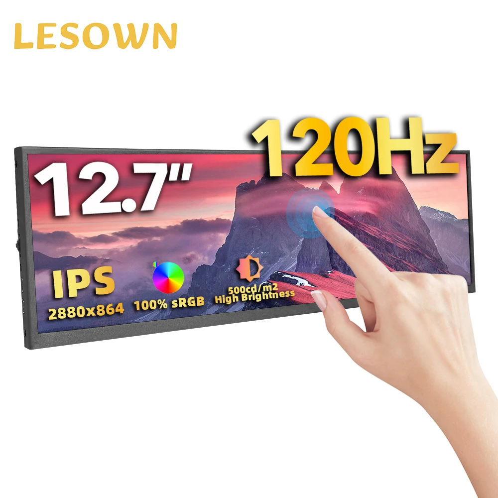 LESOWN 12.7 inch Touchscreen Strip Monitor 120Hz USB-C 100%sRGB 500cd/m2 IPS 2880x864 Wide Screen Long Stretched Bar Display