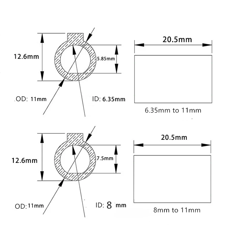 Nema23 Shaft Adaptor Sleeve 8mm 6.35mm to 11mm for RV30 NMRV030 Worm Reducer Assembled With Nema 23 Step Motor
