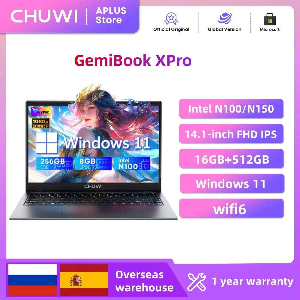CHUWI GemiBook XPro portátil 8GB LPDDR5 256GB SSD Intel N100/N150 UHD gráficos 12.a generación 14,1 ''FHD 1920*1080 Windows 11 portátiles