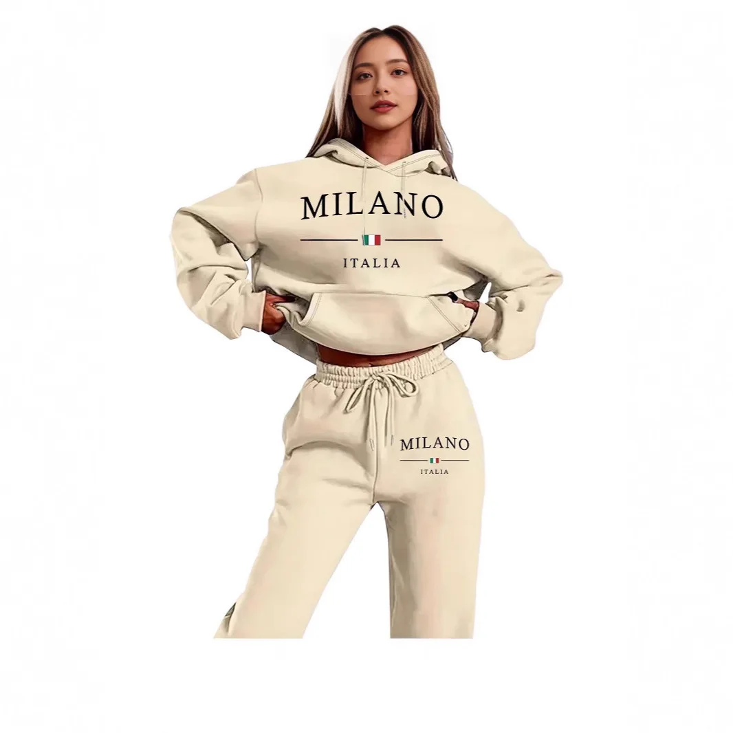 Women's Summer Sweatshirt Set Long Sleeve Sweatshirt Hooded Personalized Skinny Simple Premium Comfortable Trend Versatile Niche