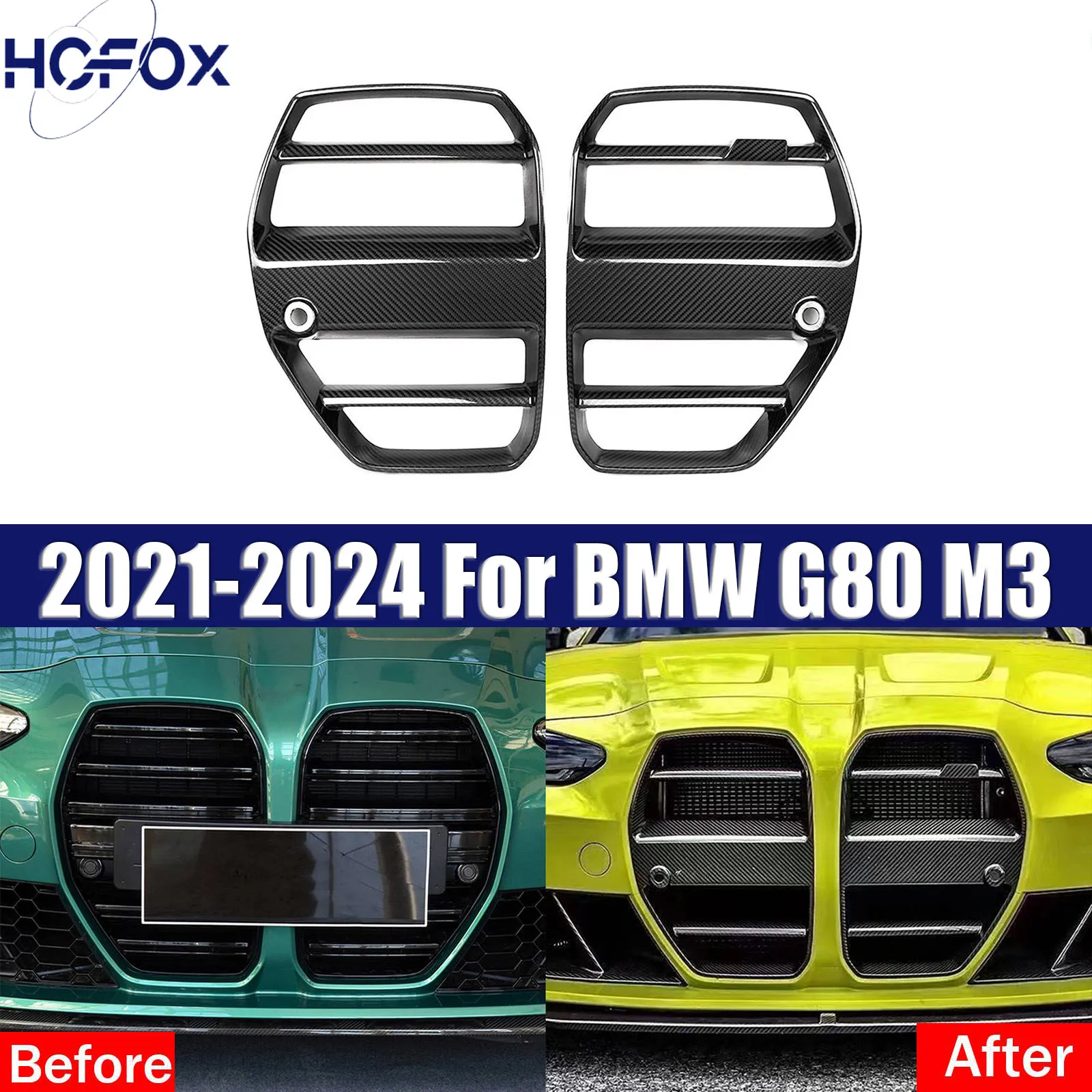 

FOR 2021-2024 BMW M3 G80 M4 G82 G83 ST STYLE REAL CARBON FIBER NOSE GRILL GRILLE Car Front Bumper Grill Grille