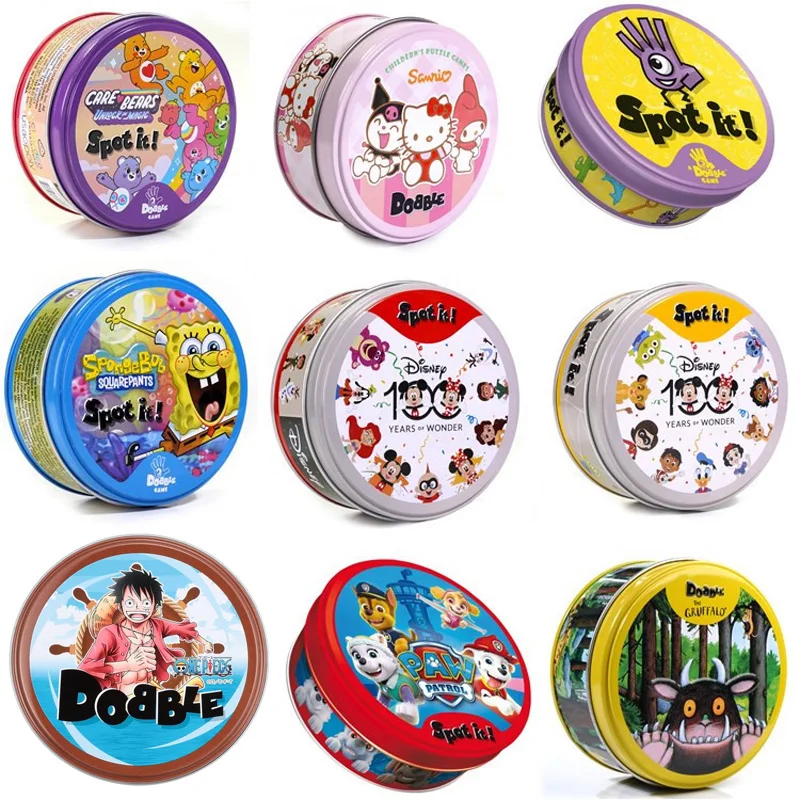 New 30 Styles Dobble Cards Spot It Game Toys with Metal Box Red Sports Animals Jr Hip Kids Board Game Gift Holidays Camping