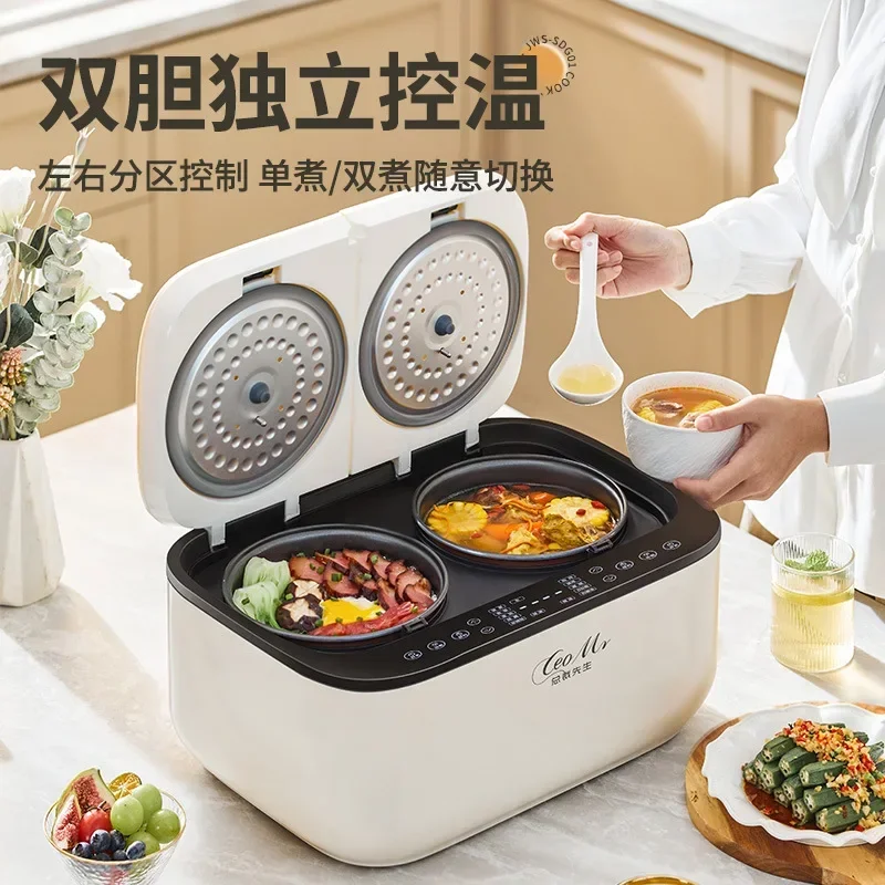 Double-gall rice cooker household 5L smart touch screen integrated double-spell cooking rice cooker