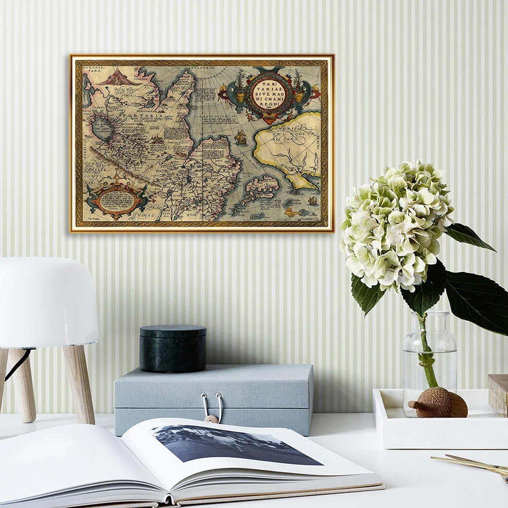 Pintura en lienzo de mapa clásico, carteles de arte de pared decorativos e impresiones para decoración del hogar y la sala de estar, 59x42cm