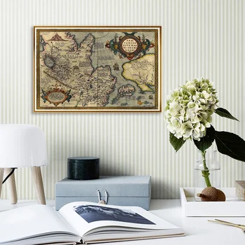 59*42cm The Classic Map Vintage Canvas Painting Decorative Wall Art Posters and Prints Living Room Home Decoration