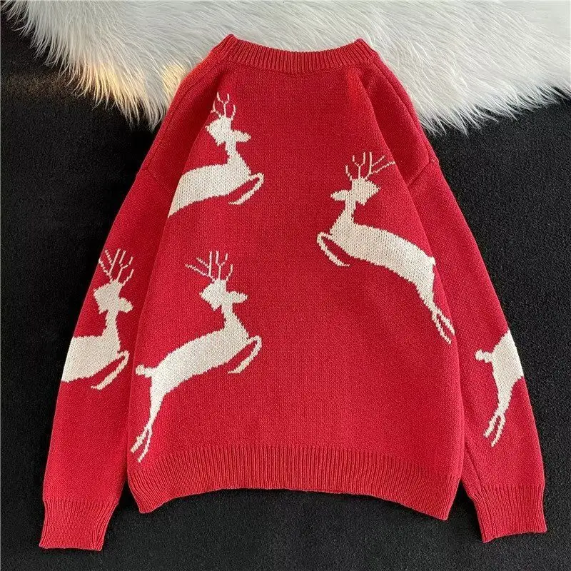 

EBAIHUI Christmas Round Neck Women's Knitwear Autumn Winter New Versatile Ladies Sweater Elk Jacquard Design Loose Lazy Pullover