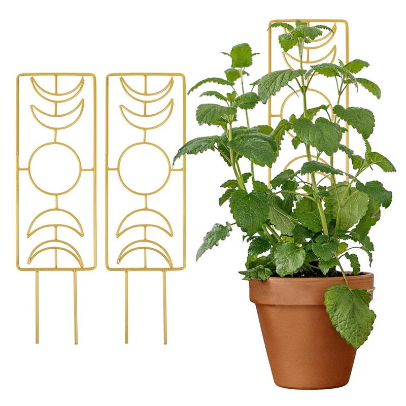 2 Pack Metal Plant Trellis For Climbing Plants Indoor Metal Moon Phase Houseplant Trellis Phase Houseplant Trellis (Gold)