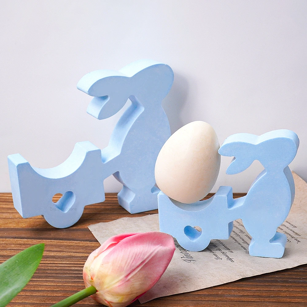 3D Rabbit Pull Cart Silicone Mold DIY Easter Bunny Ornament Making Plaster Concrete Resin Casting Molds Home Decoration Supplies