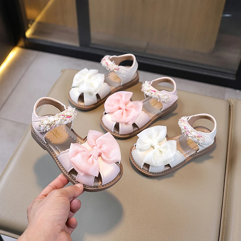 

New Children's Summer Girls Sandals Solid Bow Fashion Non Slip Sandals For Baby Girls Comfortable Soft Sole Kids Student Shoes