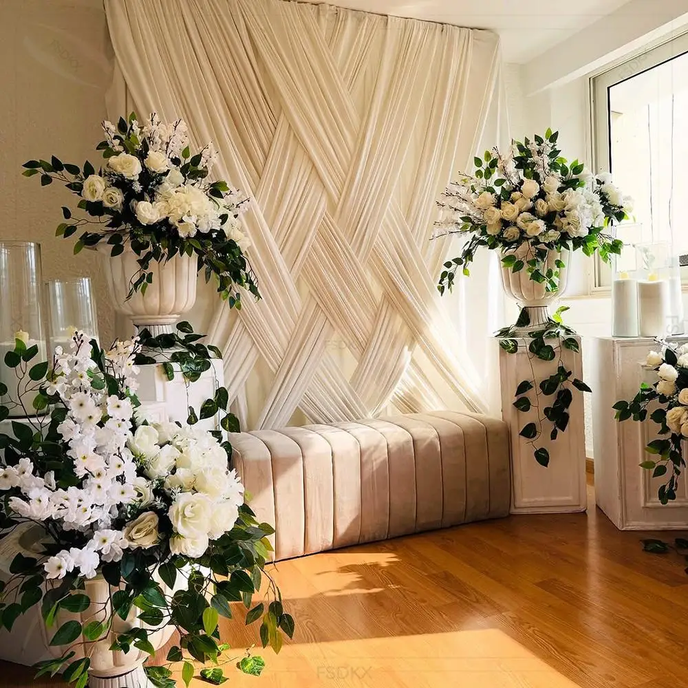 Wedding Curtains Backdrop Party Decoration Wedding Arch Drapery Fabric Backdrop Silk Flower Curtain Backdrop for Decoration