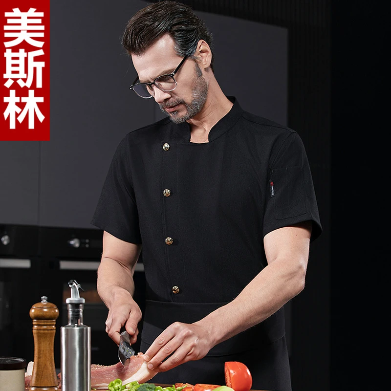 summer-chef-uniform-for-men-short-sleeved-suitable-for-restaurant-dining-room-hot-pot-restaurant-and-kitchen-staff