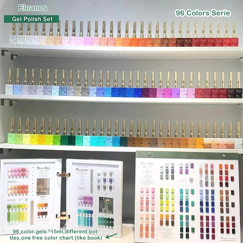 엘레아노스 15ml 네일 젤 폴리쉬 세트 (컬러 디스플레이 포함) 매니큐어 네일 살롱 도매 젤 네일 폴리쉬 쏙 오프 UV LED 젤 키트
