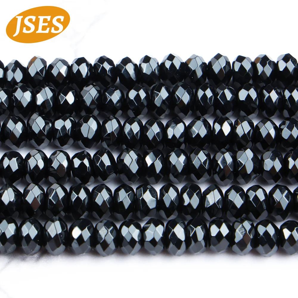 A+ Natural Black Agate Onyx Faceted Rondelle Beads for Jewelry Making DIY Charms Bracelet Earring