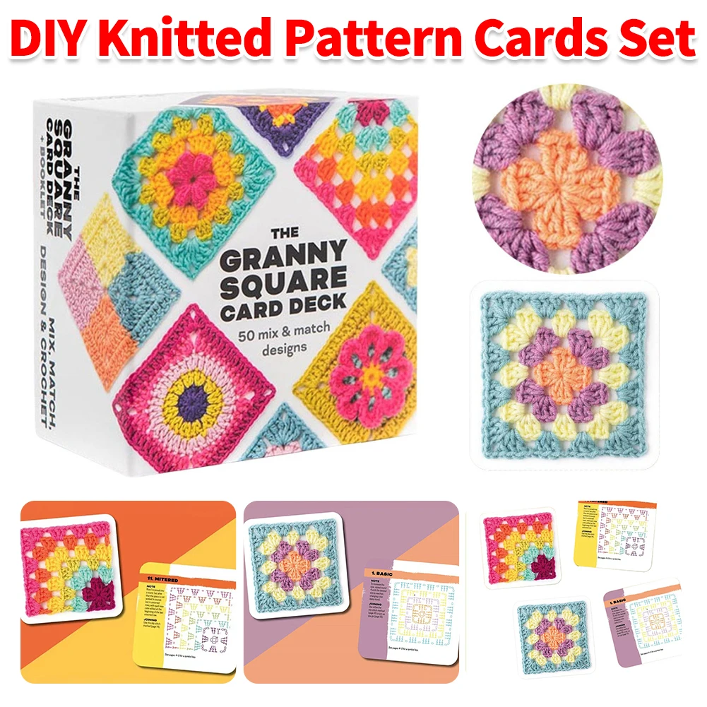 50 مزيج ومطابقات تصاميم بطاقة الكروشيه DIY محبوك نمط بطاقات مجموعة الكروشيه الجدة مربع سطح السفينة للبالغين المبتدئين DIY الحياكة #2