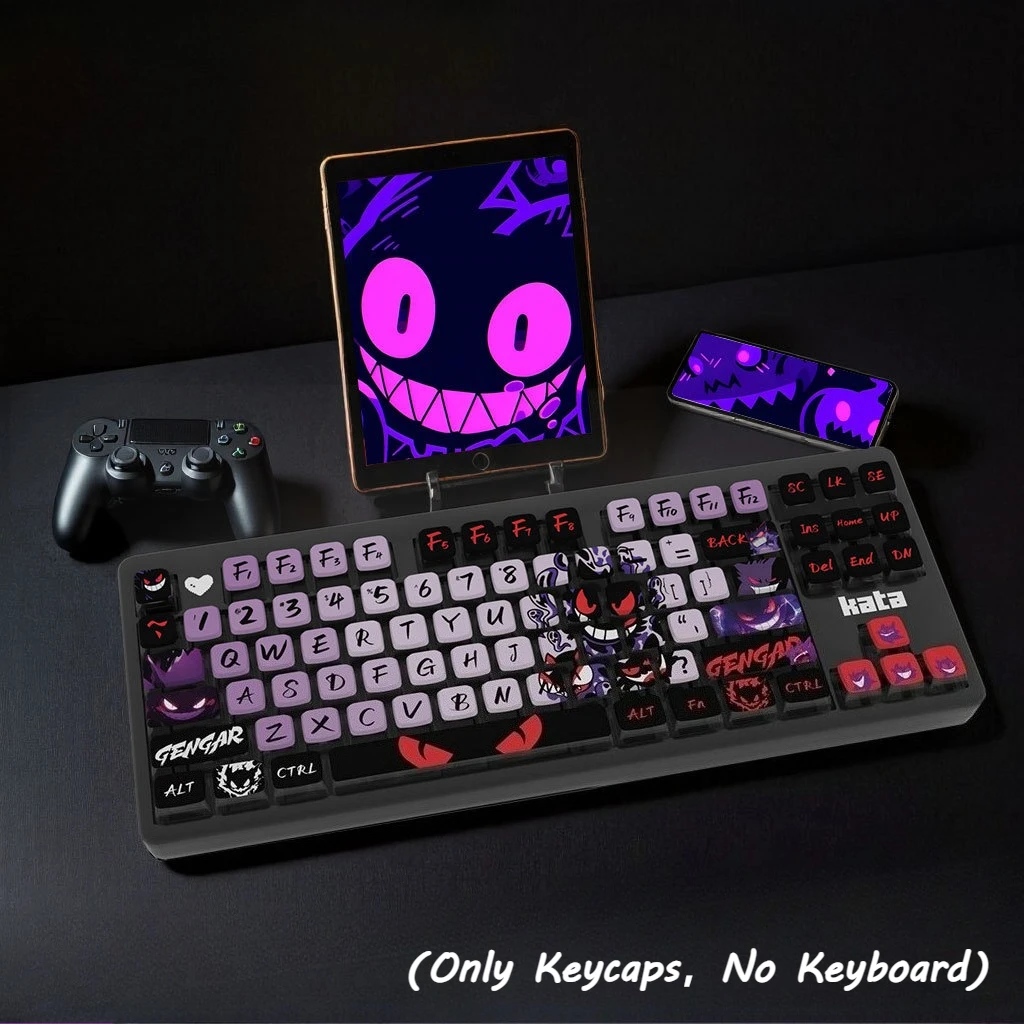 

Набор колпачков для клавиш с изображением мультфильма Gengar, набор аксессуаров для механической клавиатуры, четырехсторонние полупрозрачные колпачки для клавиш из материала PBT, высота SA