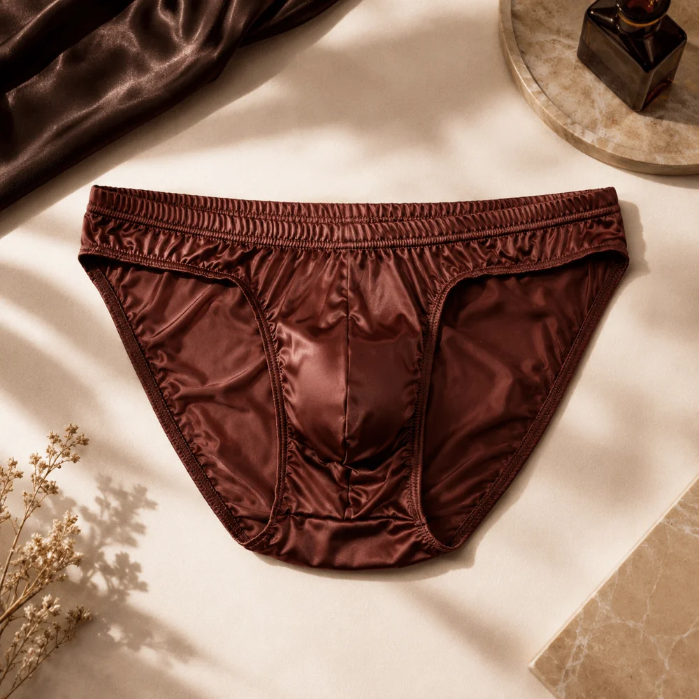 Cool Smooth Men's Underwear Low Waist Bulge Pouch Triangle Briefs Lingerie Breathable Satin Silk Panties Exercise