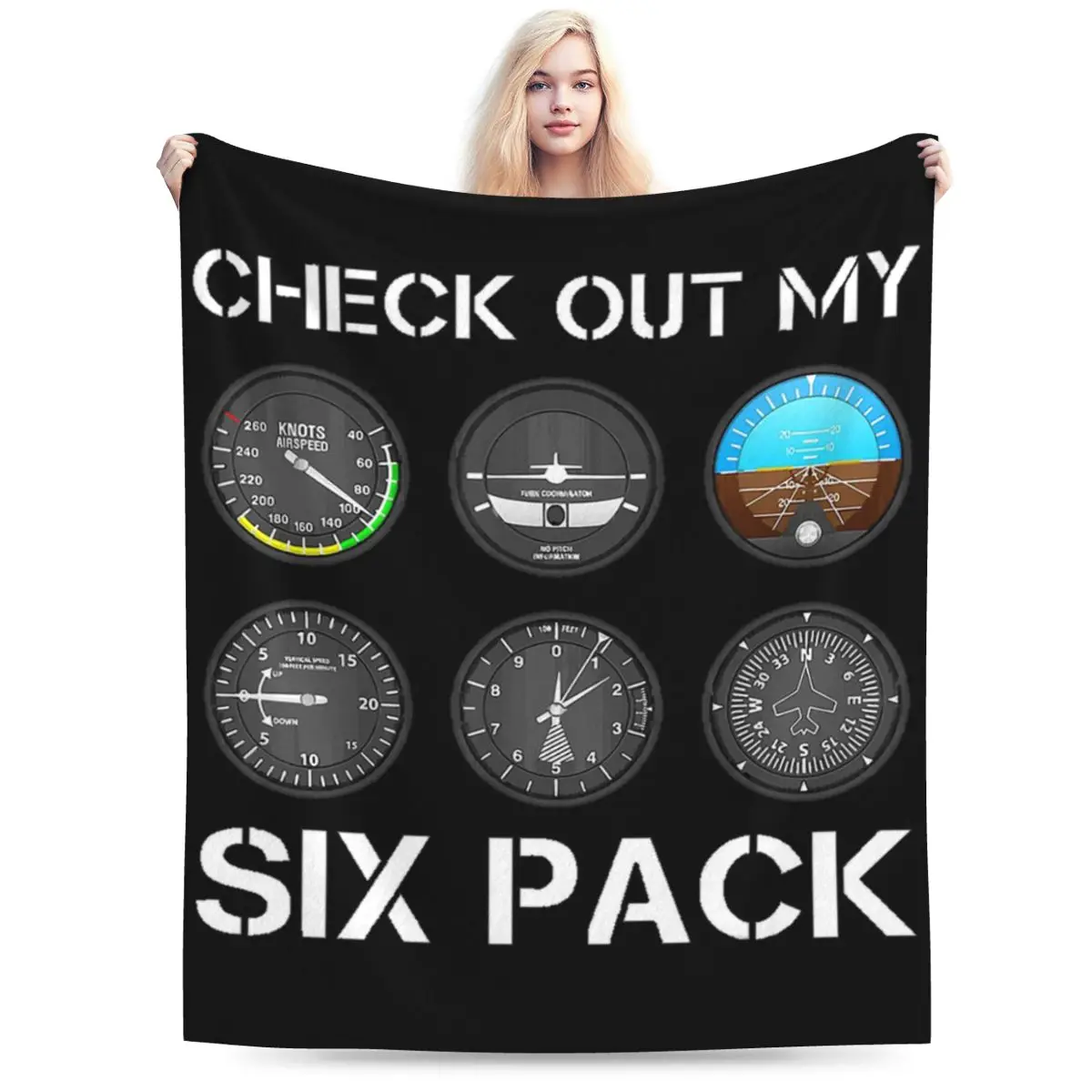 Funny Pilot Top Airplane Six Pack Flight Instruments Blankets Soft Warm Flannel Throw Blanket Plush Bed Living room Home Sofa