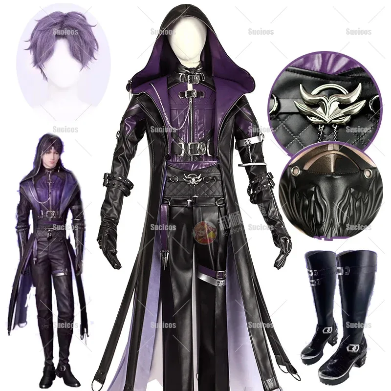 

Rafayel Cosplay Costume Wig Shoes Love and Deepspace Abysswalker Uniform Trench Earrings Ring Mask Props For Women Men Halloween