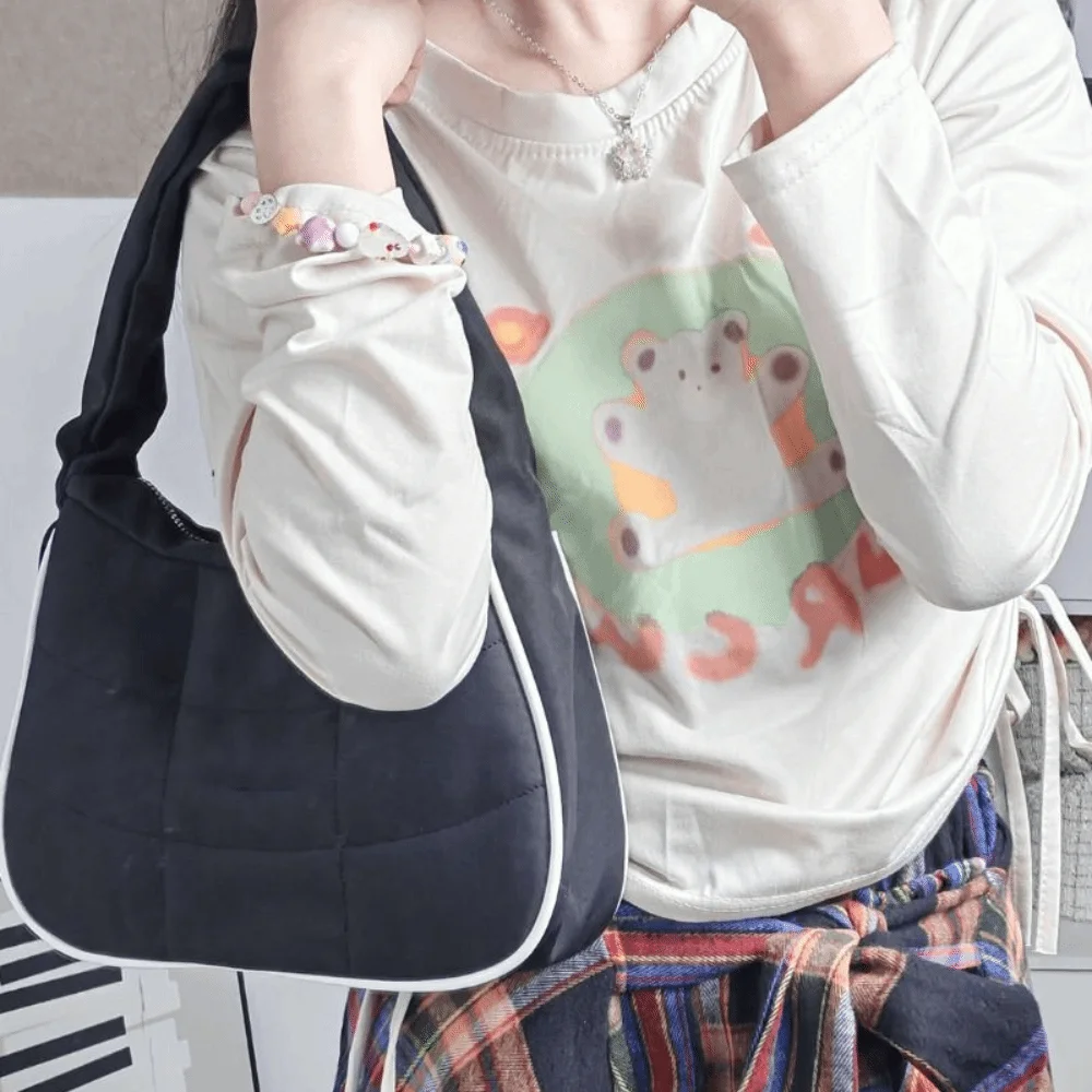 

Large Capacity Nylon Handbag Underarm Design Quilted Pattern Waterproof Bag Puffer Texture Adjustable Strap Shoulder Bag