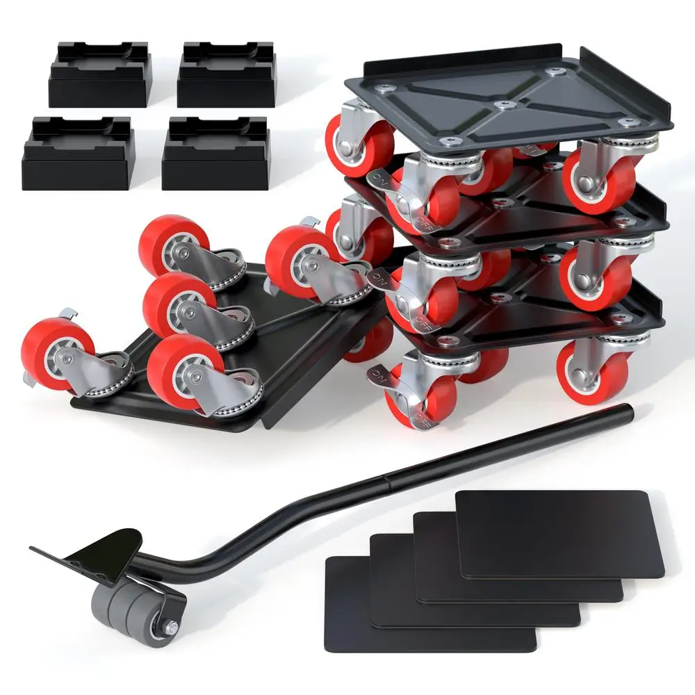 Heavy-Duty 5-Wheel Furniture Mover Set 3000 lb Capacity Furniture Dolly Handle 360° Swivel Casters Trolley Moving Tool Kit