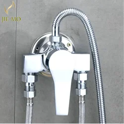 Bath Shower Faucet Exposed Shower Valve Chromed Brass Mixer Valve Wall Mounted 2-Outlets 6662