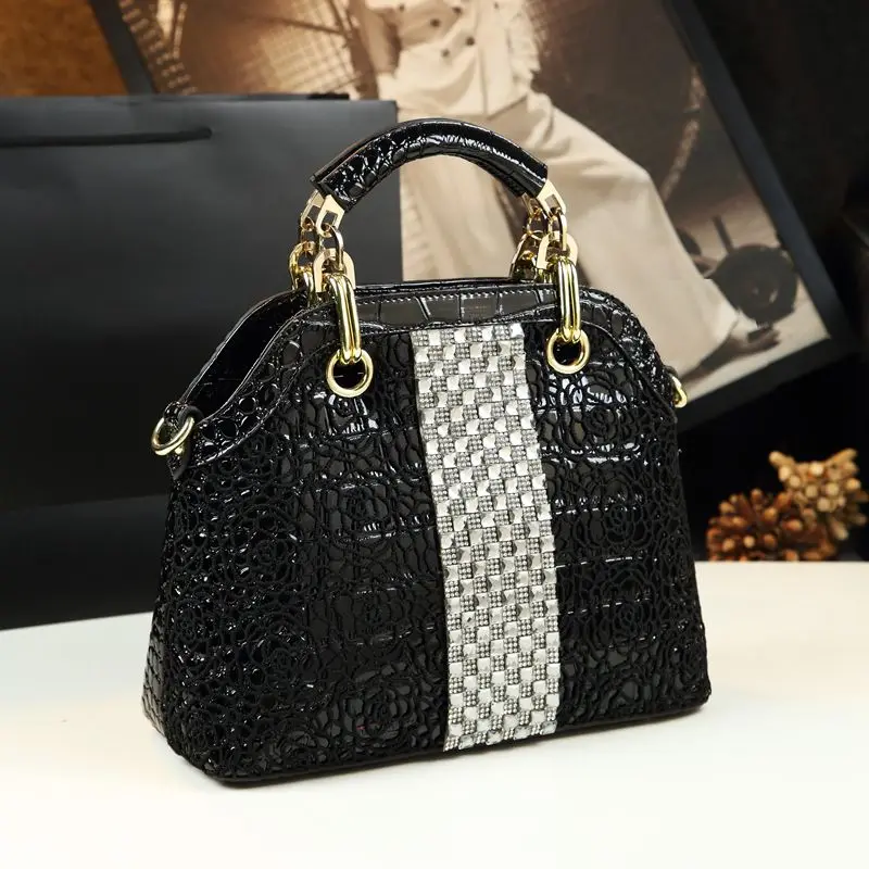 

Designer Women's Bag Leather Bolsos De Mujer Crocodile Lace Diamond Handbag Shoulder Crossbody Shell Tote Bag Hot Selling