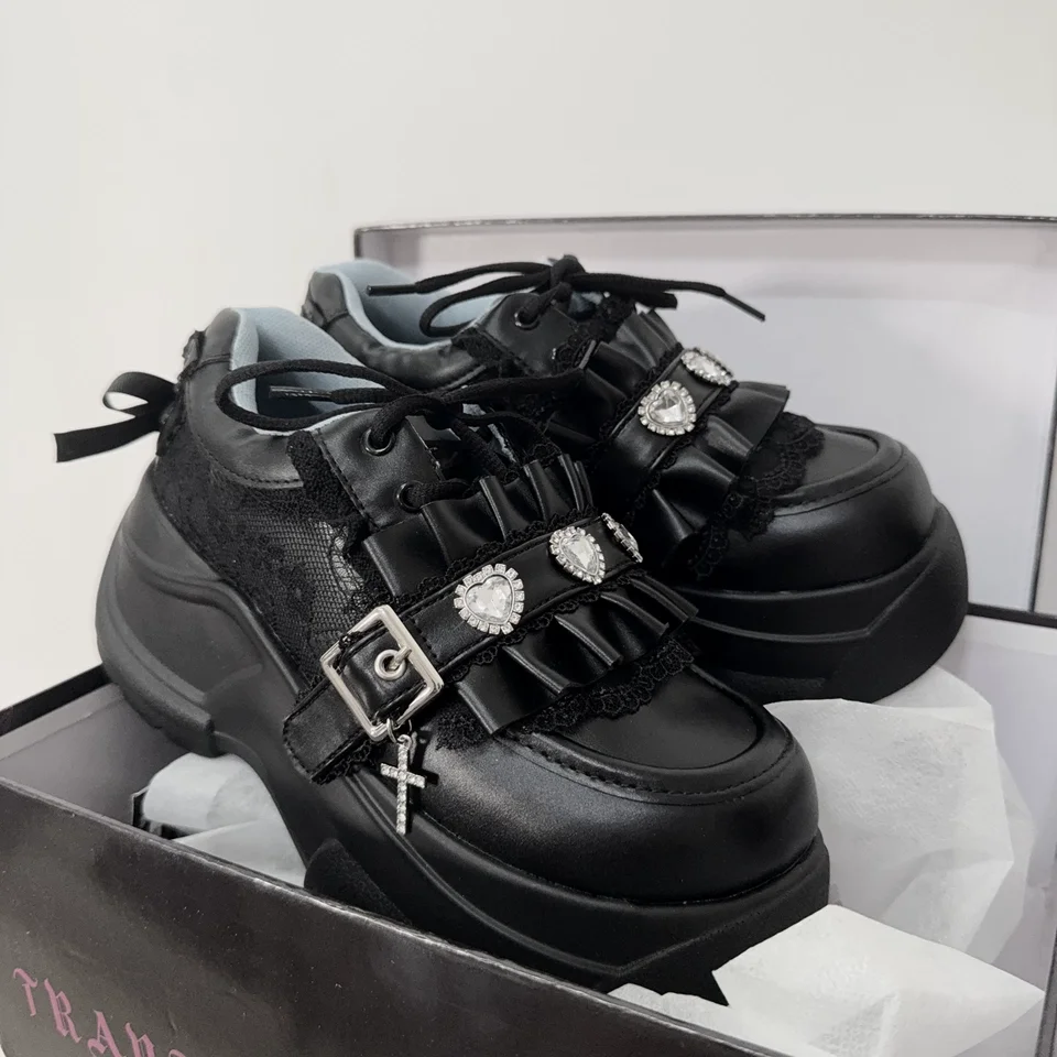 

Original Subculture Platform Shoes Japanese Sweet Versatile Thick-Soled Shoes Heavy Craft Rhinestone Casual Versatile Pu Shoes