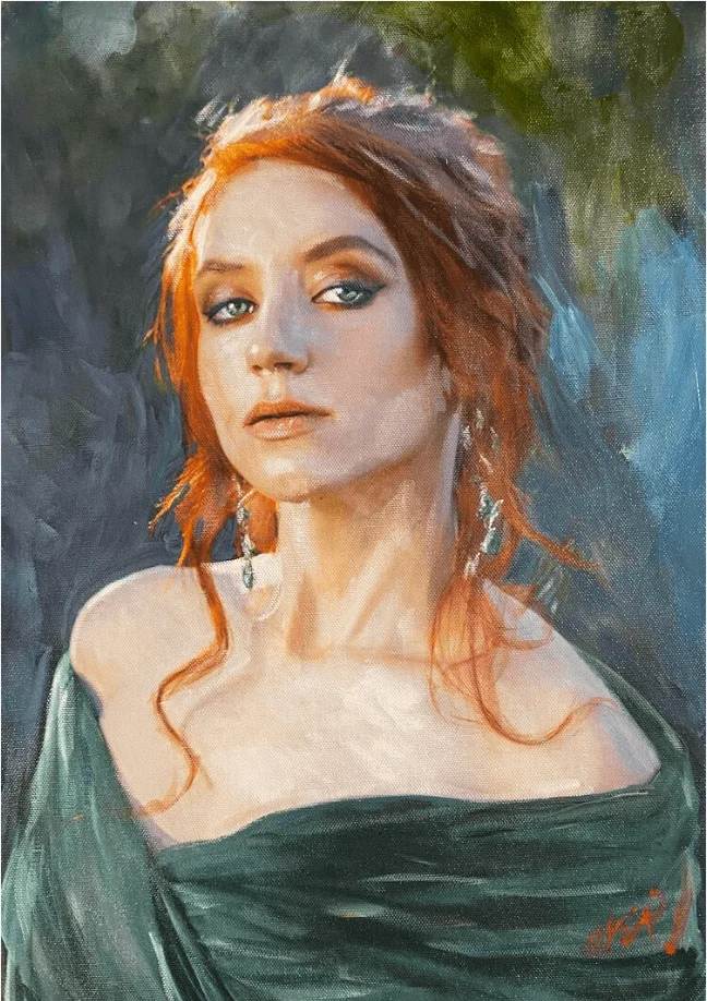 

100% handpainted ORIGINAL Fairytales Pretty red head Woman beautiful Girl PAINTING